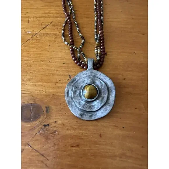 Boho Pendant Necklace Bundle Tiger Eye Tortoise Shell Statement Jewelry Lot - Picture 5 of 10